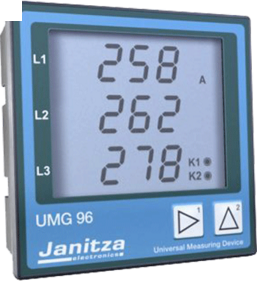 UMG 96L (52.14.001) Iизм: ../5AА, Uизм:~196...255/~50...255, ~86...442В, фаз:1,2,3,4, F:(45...65)Гц, Экран-ЖКИ(монохром),85мм, вшг: 96x96x42мм, Uпит.:~196-255ВВ, cos ? A84971