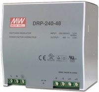 DRP-240-48 AC-DC, 240Вт, вход 85…264V AC, 47…63Гц /120…370В DC, выход 48В/5A, рег. вых. 48...53В, изоляция 3000В AC, в кожухе на DIN-рейку 125х100х125мм, -10…+70°С  