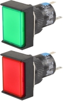 AR-SD16-11CFD, цвет:желтая, 1НО+1НЗ, ~3A, 250В, Монт.отв.=16мм, р-р 18х24мм, подключение: контакты под пайку, квадратная, с подсветкой, лампа ?220В A43584