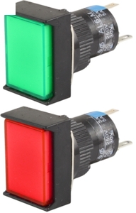AR-SD16-11CFD, цвет:синяя, 1НО+1НЗ, ~3A, 250В, Монт.отв.=16мм, р-р 18х24мм, подключение: контакты под пайку, квадратная, с подсветкой, лампа ?220В A43583